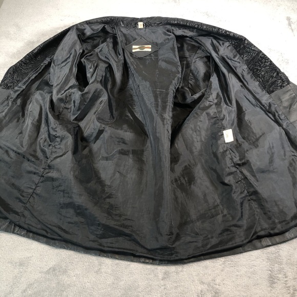 Outbrook Leather Coat Womens Large Black Long Baroque Suede Detail 80s Vintage - Picture 3 of 16